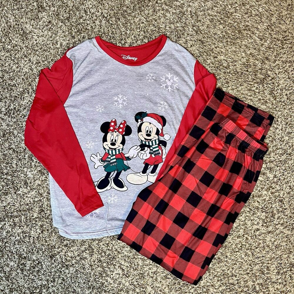 Disney Minnie Mickey Mouse Christmas Pajama Set Women’s L Top / M Bottom